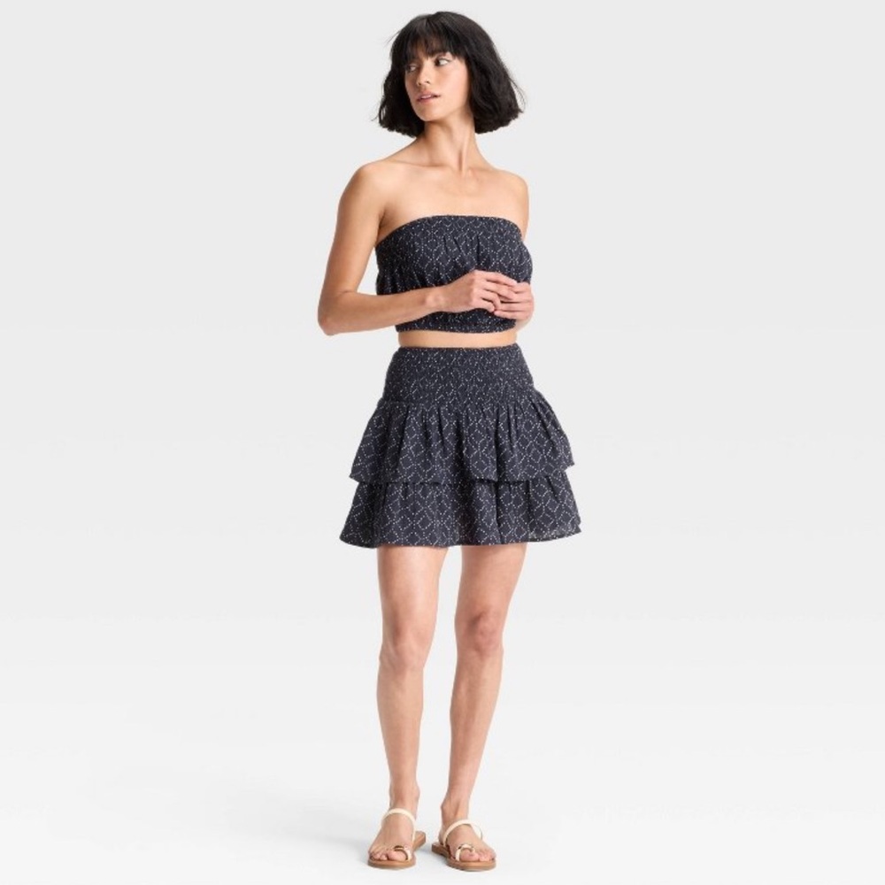 Universal Thread Ballon Crop Top Tiered Ruffle Mini Skirt Set